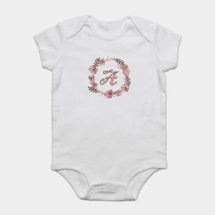 Letter A Rose Pink Initial Monogram - Letter a Baby Bodysuit